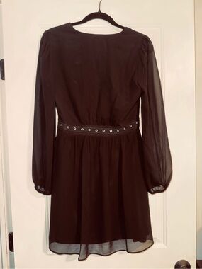BCBGeneration Black Long-Sleeve Chiffon Dress with Eyelet Waist